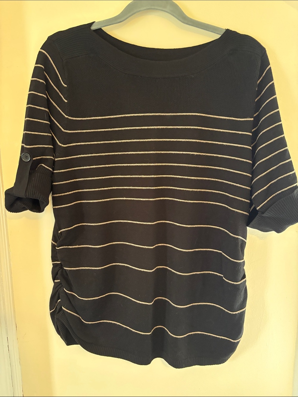 Apt. 9 Black and Cream Striped Crew Neck Sweater
